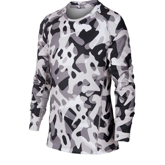 Nike Dri Fit Long Sleeve Camo Print Stretch Training Fleece lined Shirt size M - Picture 1 of 11